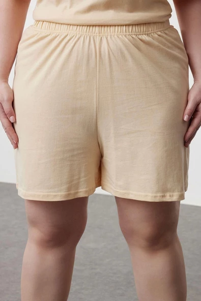 Büyük Beden Kadın Pamuklu Bisiklet Yaka Kısa Kol Ayıcık Baskılı Örme Pijama Takımı - 4