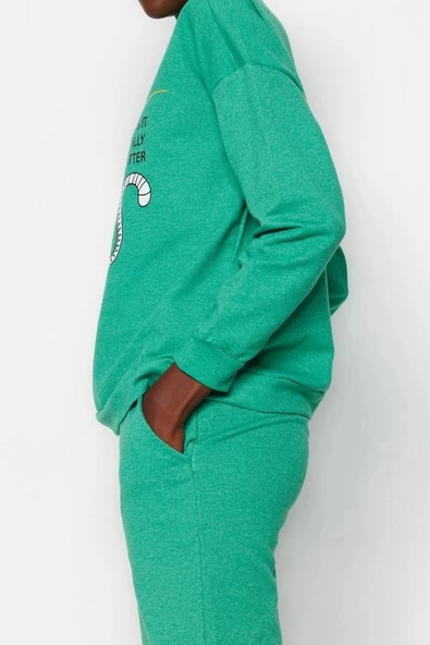 Kadın %100 Pamuk Kapüşonlu Uzun Kol 100% Pamuk Yılbaşı Temalı Örme Pijama Takımı - 3