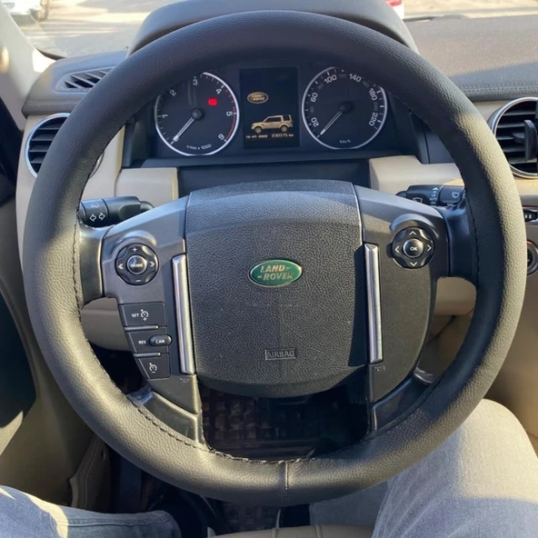 DİKİŞLİ DERİ DİREKSİYON KILIFI SİYAH DERİ SİYAH DİKİŞLİ LAND ROVER İÇİN - 1
