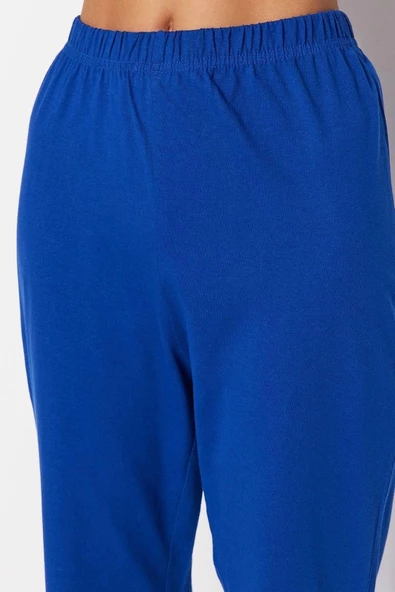 Kadın Bisiklet Yaka Kısa Kol Pamuklu Kiraz Baskılı T-shirt-Pantolon Örme Pijama Takımı - 6