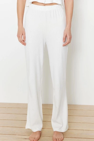 Kadın Polyester Gömlek Yaka Kısa Kol Ayıcık Nakışlı Fitilli Gömlek-Pantolon Örme Pijama Takımı - 5