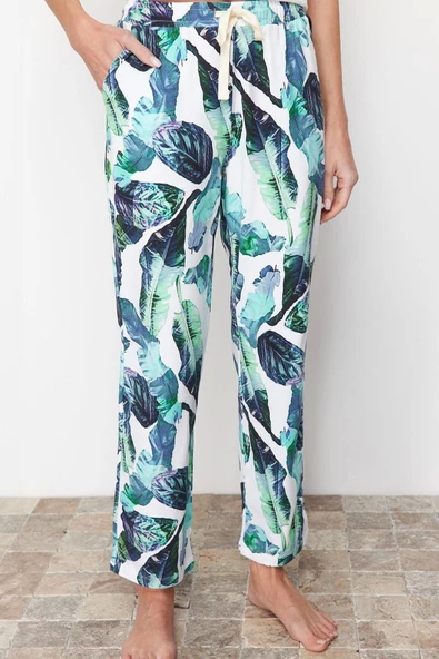Kadın Pamuklu Bisiklet Yaka Kısa Kol Pamuklu Çiçekli Örme Pijama Takımı - 5