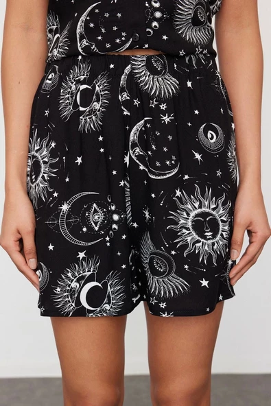 Kadın Viskon V Yaka Kısa Kol Kadın Couple Çift Galaksi Desenli Viskon Dokuma Pijama Takımı - 5
