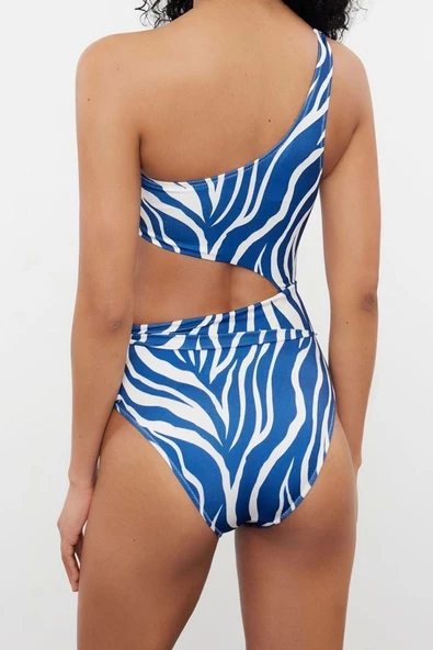 Kadın Destekli Askılı Brazilian Yaka Tek Omuz Cut Out Pencereli Regular Mayo - 5
