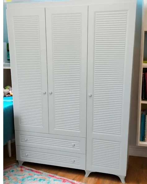 3 Kapaklı Beyaz Panjur MDF Dolap - 7