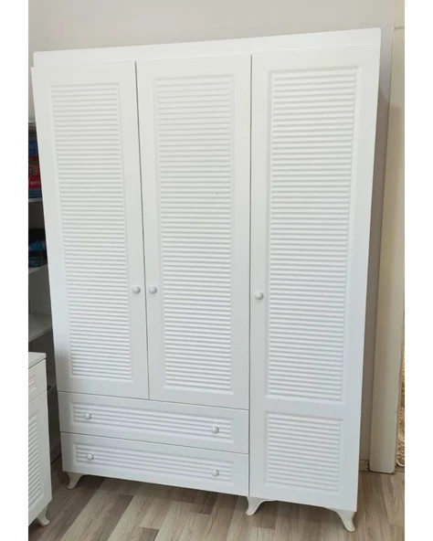 3 Kapaklı Beyaz Panjur MDF Dolap - 5