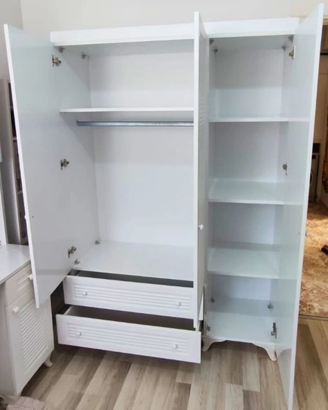 3 Kapaklı Beyaz Panjur MDF Dolap - 3