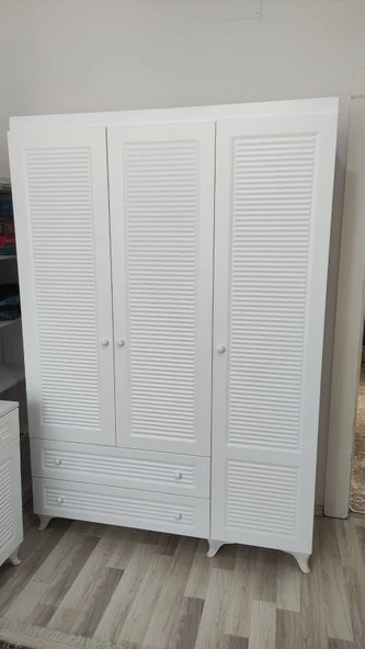 3 Kapaklı Beyaz Panjur MDF Dolap - 8