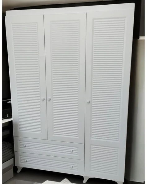 3 Kapaklı Beyaz Panjur MDF Dolap - 6