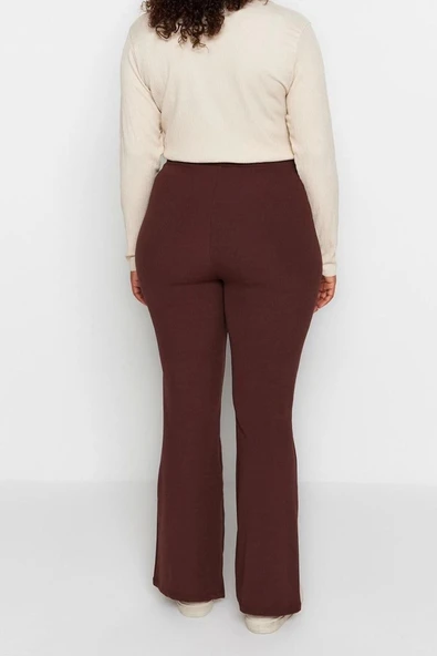 Kadın Yeni Moda Büyük Beden İspanyol Paça Regular Boy Örme İspanyol Paça Yırtmaçlı Örme Pantolon - 6