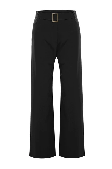 Kadın Yeni Moda Büyük Beden Geniş Paça Uzun Boy Dokuma Kemerli Kumaş Pantolon