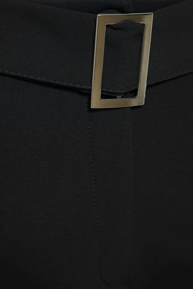 Kadın Yeni Moda Büyük Beden Geniş Paça Uzun Boy Dokuma Kemerli Kumaş Pantolon - 6
