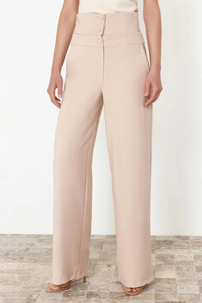 Kadın Yeni Moda Geniş Paça Regular Boy Dokuma Korse Detaylı Pantolon