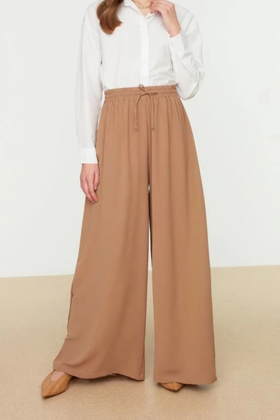 Kadın Yeni Moda Tesettür Boru Paça Regular Boy Dokuma Bol Paça Pantolon