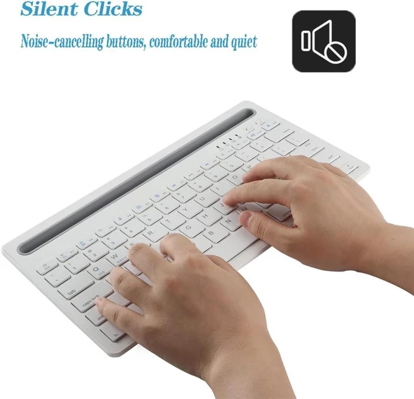 Hometech Alfa 10 TX 10.1" Uyumlu Kablosuz Bluetooth Şarj Edilebilir Tablet Telefon Standlı Klavye - Beyaz - Resim 4