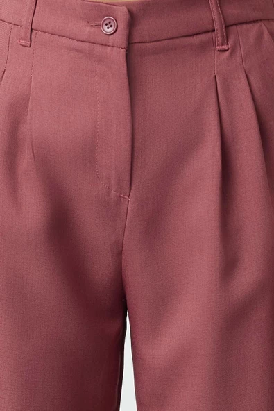 Kadın Yeni Moda Geniş Paça Regular Boy Dokuma Geniş Paça Wide Leg Pilili Pantolon - 4