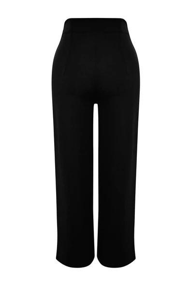 Kadın Yeni Moda Geniş Paça Regular Boy Örme Culotte Fit Kesik Detaylı Yüksek Bel Pantolon - 6