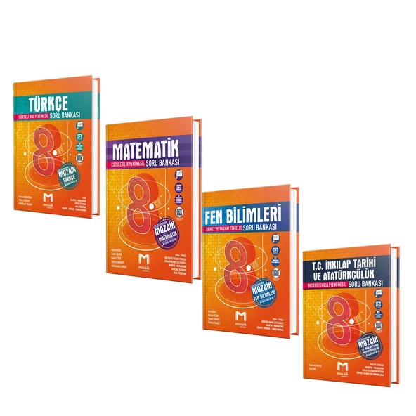 Mozaik 8.Sınıf Türkçe Matematik Fen ve İnkılap Tarihi Soru Bankası Seti 4 Kitap
