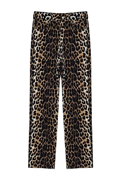 Kadın Yeni Moda Geniş Paça Regular Boy Dokuma Leopar Desenli Düz Kesim Pantolon - 6