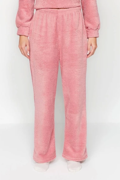 Kadın Moda Şık Kruvaze Boru Paça Uzun Kol Wellsoft Kapüşon Kulak Detaylı Kışlık Örme Pijama Takımı - 4