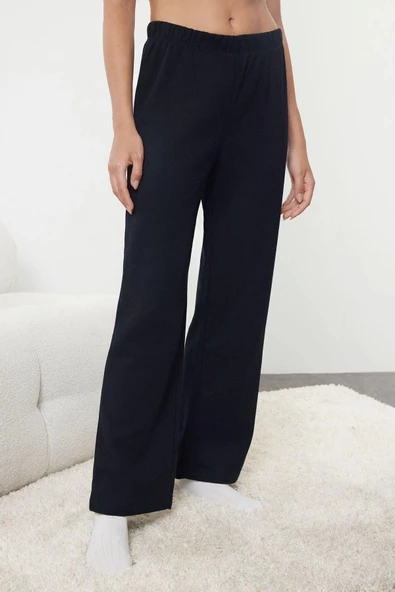 Kadın Moda Şık Şal Yaka Geniş Paça Uzun Kol Kuşaklı Waffle Kumaş Hamile Örme Pijama Takımı - 2