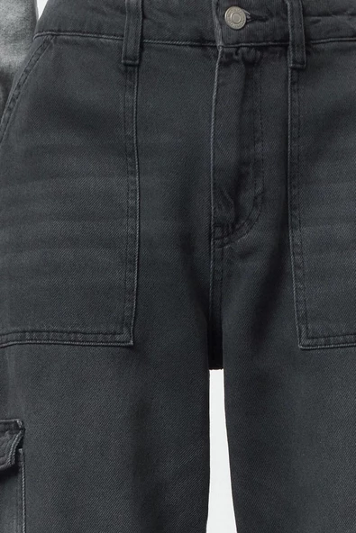 Kadın Moda Şık Kot Pantolon Geniş Paça Uzun Boy Denim Antrasit Yüksek Bel Jeans - 4