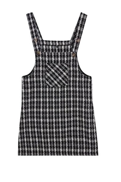 Kadın Moda Şık Mini Boy Kare Yaka Fitted Ekose Kareli Jile Dokuma Elbise