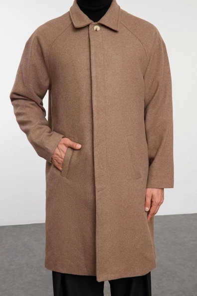 Unisex Moda Şık Regular Gömlek Yaka Uzun Düz Astarsız Regular Fit Yün Karışımlı Kaşe Kışlık Kaban