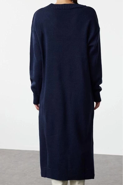 Kadın Moda Şık Maxi Boy V Yaka Oversize Triko Geniş Kalıp Elbise - 5