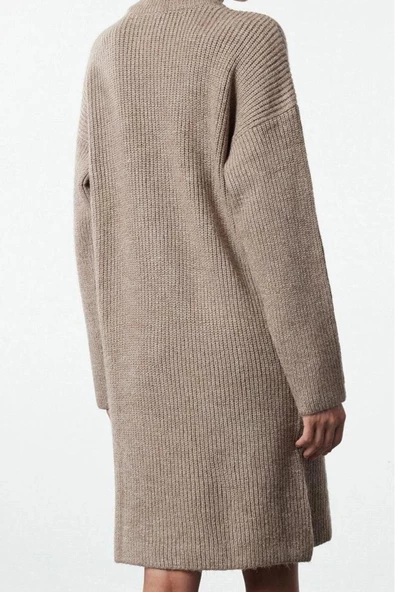 Kadın Moda Şık Mini Boy Dik Yaka Regular Triko Yumuşak Dokulu Kazak Elbise - 5