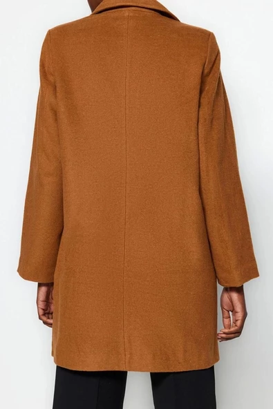 Kadın Moda Şık Bol Ceket Yaka Midi Düz Astarlı Oversize Geniş Kesim Kaşe Kaban - 6