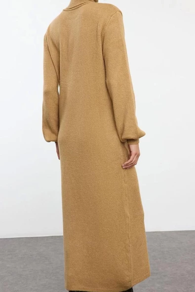 Kadın Moda Şık Midi Boy Balıkçı Yaka Regular Triko Yumuşak Dokulu Kazak Elbise - 4