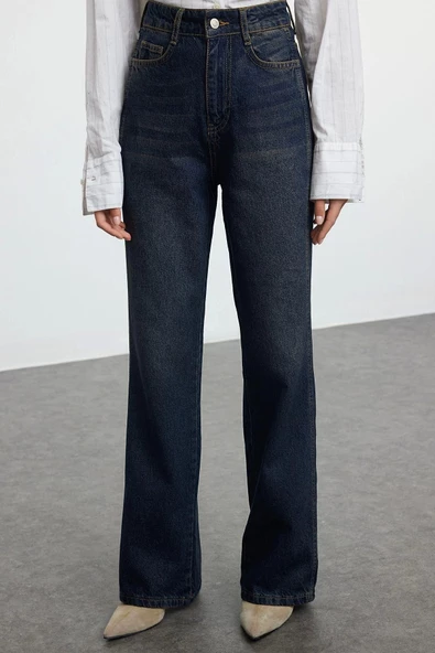 Kadın Moda Şık Kot Pantolon Geniş Paça Uzun Boy Denim Yüksek Bel Jeans