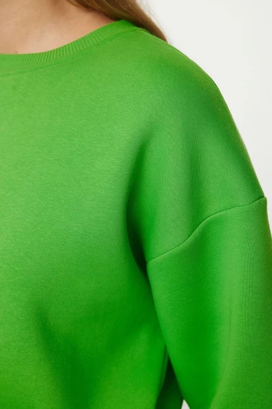 Kadın Moda Şık Crop Dik Yaka Düşük Kol Crop Rahat Kesim Crop Basic Kalın İçi polarlı Örme Sweatshirt - 4
