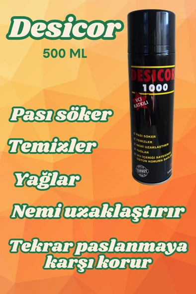 Desicor 1000 VCI Sprey Pas Sökücü Yağlayıcı Korozyon Önleyici Genel Bakım Spreyi 500 ml 5 Adet - 3
