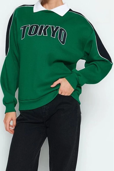 Kadın Gömlek Yaka Reglan Kol Kalın İçi Polarlı Polo Yaka Normal Kalıp Örme Sweatshirt - 3