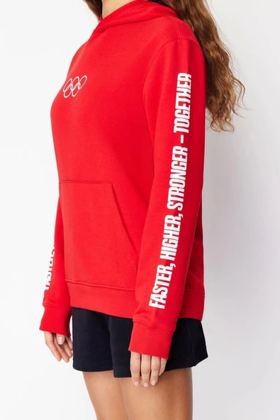 Kadın Moda Şık Oversize Kapüşonlu Standart Kol Regular Unısex Örme Sweatshirt - 5