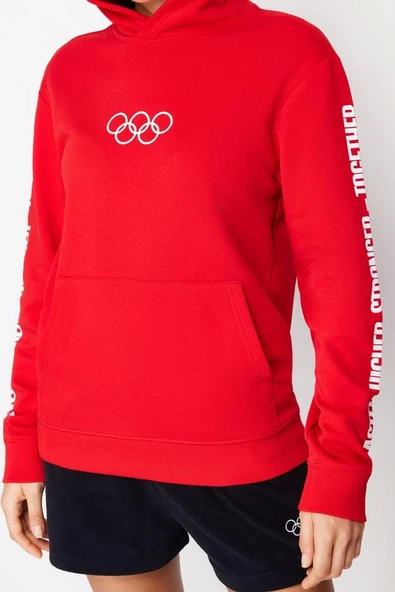 Kadın Moda Şık Oversize Kapüşonlu Standart Kol Regular Unısex Örme Sweatshirt - 4