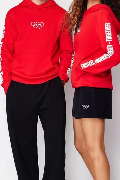 Kadın Moda Şık Oversize Kapüşonlu Standart Kol Regular Unısex Örme Sweatshirt - 2