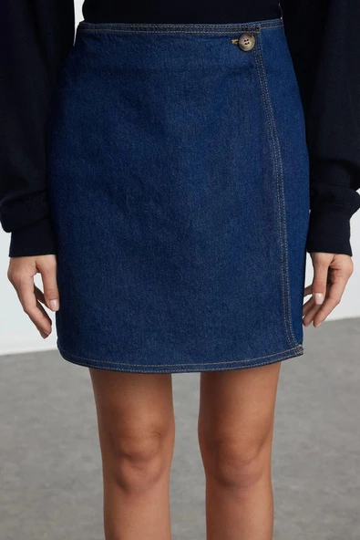 Kadın Moda Stil Mini Astarsız Denim Etek
