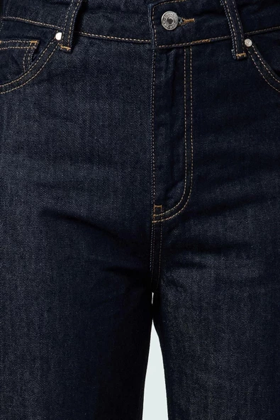 Kadın Moda Şık Kot Pantolon Boru Paça Uzun Boy Denim Yüksek Bel Mom Jeans - 4
