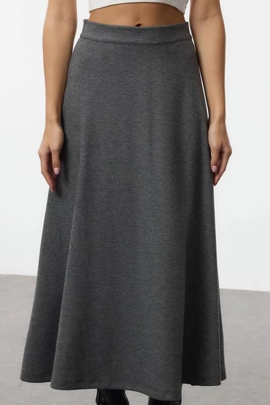 Kadın Moda Stil Midi Astarsız Örme A Kesim Çan Kesim Midi Fırçalı Esnek ÖrmeEtek