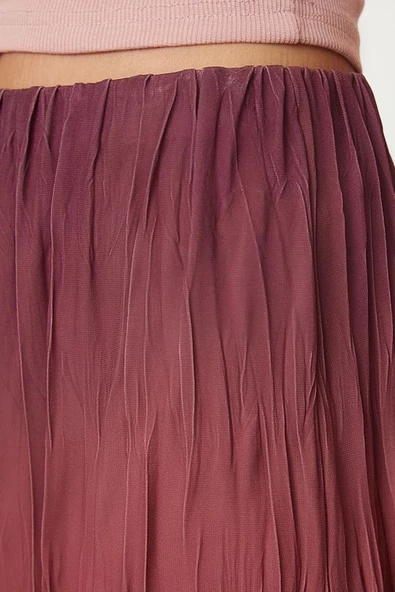 Kadın Moda Stil Maxi Astarsız Örme Kloş Degrade Geçişli Kırışık Pilise Maxi Esnek Etek - 4
