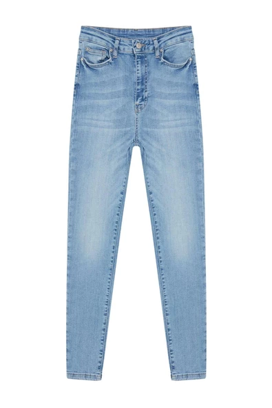 Kadın Moda Şık Kot Pantolon Dar Paça Regular Boy Denim Mavi Yüksek Bel Skinny Jeans