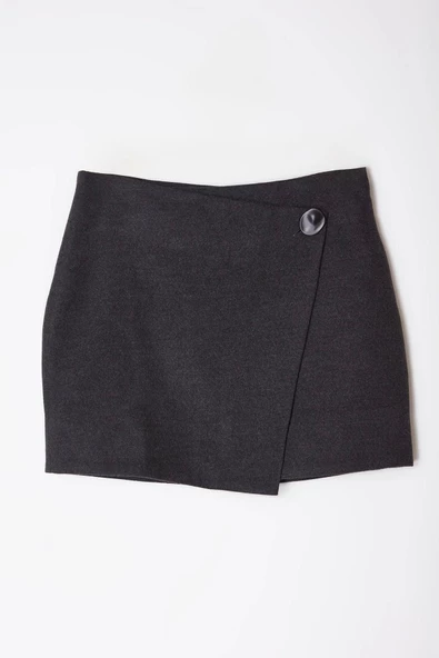 Kadın Moda Stil Mini Astarsız Dokuma Limited Edition Düğmeli Kruvaze Kapama Detaylı Mini Dokuma Etek