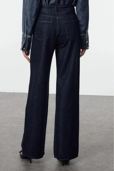 Kadın Moda Şık Kot Pantolon Geniş Paça Uzun Boy Denim Yüksek Bel Jeans - 5