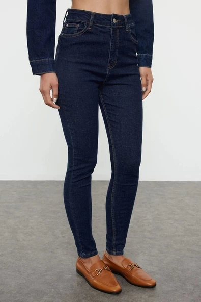 Kadın Moda Şık Kot Pantolon Dar Paça Uzun Boy Denim Yüksek Bel Skinny Jeans