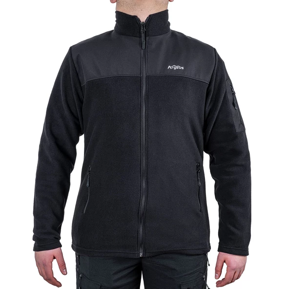 Outdoor Polar Ceket Siyah - Sıcak Tutan Polar - Softshell Omuz - Fermuarlı Cep - Resim 2