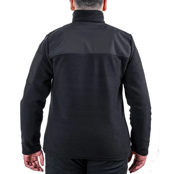 Outdoor Polar Ceket Siyah - Sıcak Tutan Polar - Softshell Omuz - Fermuarlı Cep - Resim 5