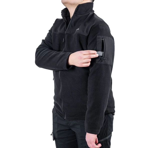 Outdoor Polar Ceket Siyah - Sıcak Tutan Polar - Softshell Omuz - Fermuarlı Cep - Resim 6